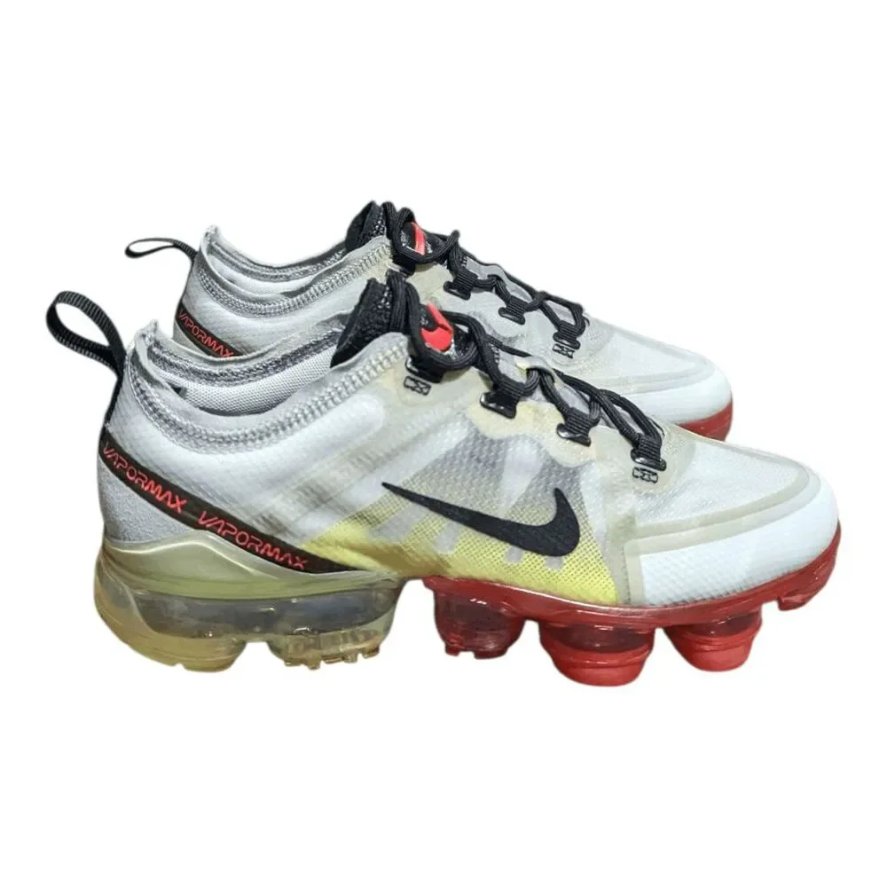 NIKE Air VaporMax 2019 'Pure Platinum Volt Crimson' Running Shoes Size 7